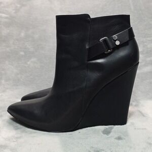 Guess By Marciano Wedge Ankle Bootie Black Leather Women's Size US 10